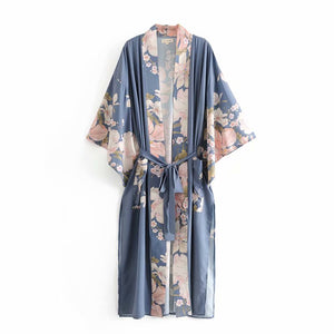 Kimono long femme bleu | Nihon no hana