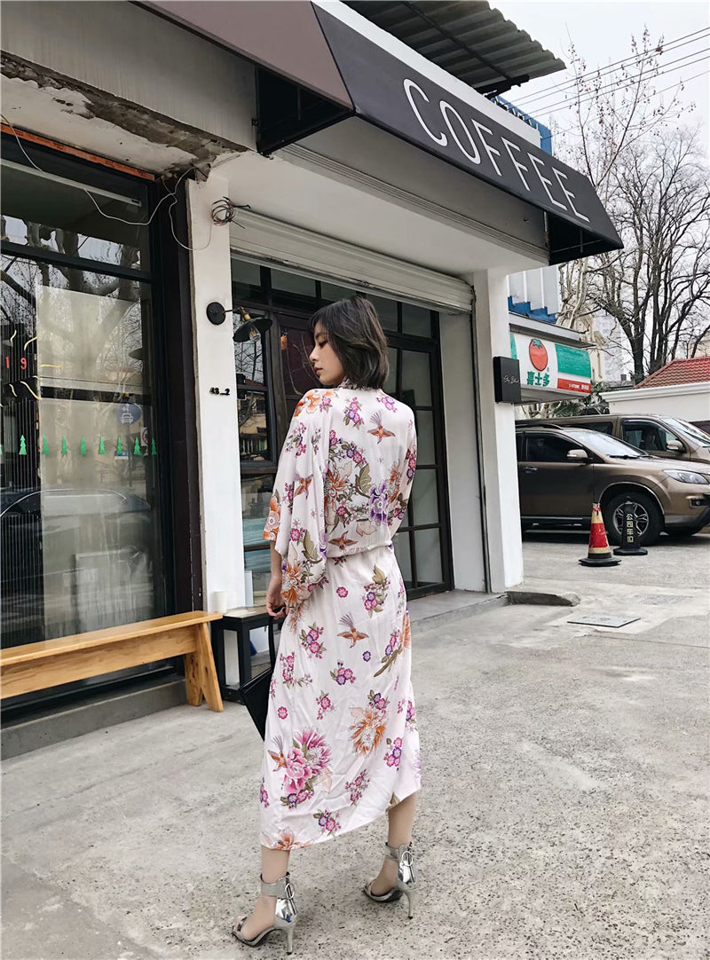 Kimono long femme fleuri blanc | Nettai no hana