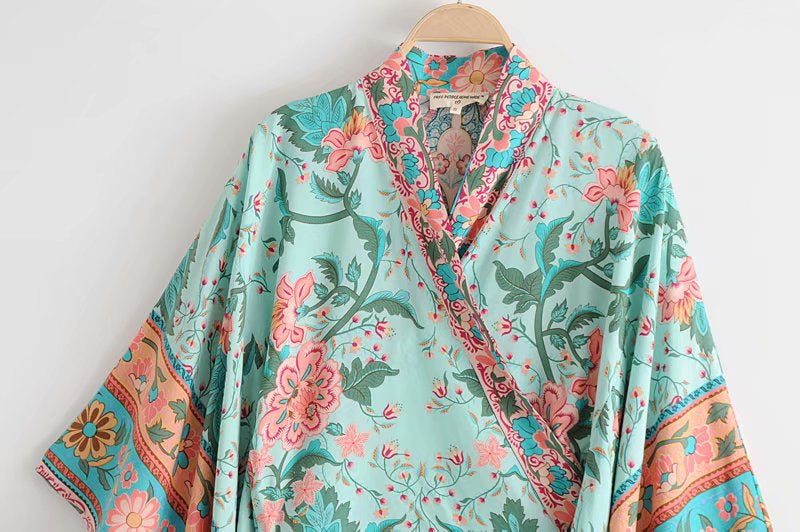 Kimono court femme bohème vert | Kyūkan