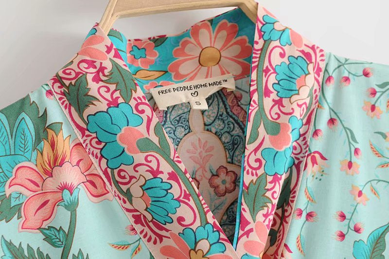 Kimono court femme bohème vert | Kyūkan