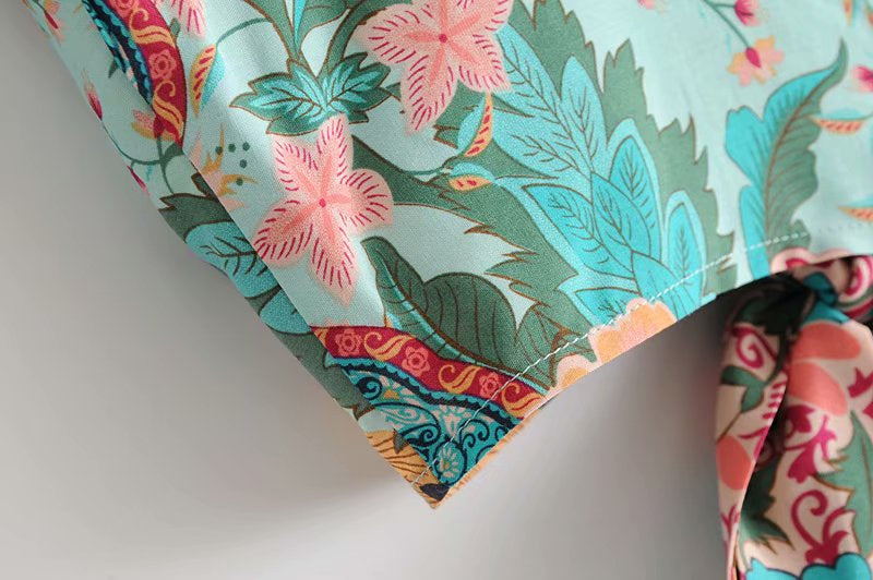 Kimono court femme bohème vert | Kyūkan