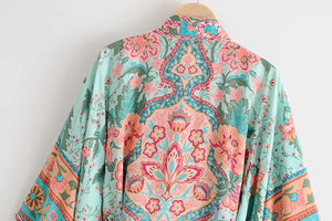 Kimono court femme bohème vert | Kyūkan