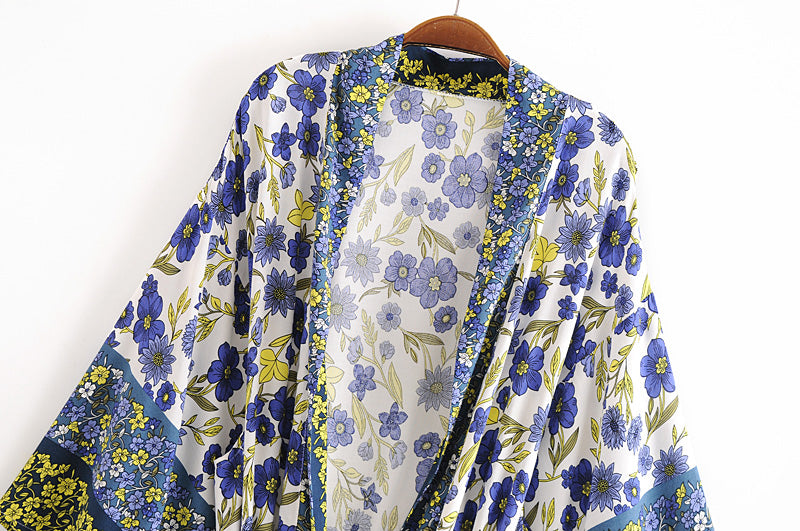 Kimono long femme fleuri violet | Hana no chikaku
