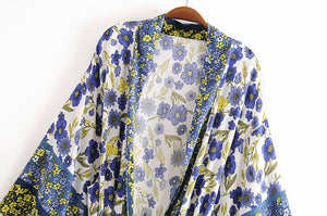Kimono long femme fleuri violet | Hana no chikaku