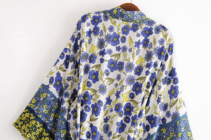Kimono long femme fleuri violet | Hana no chikaku