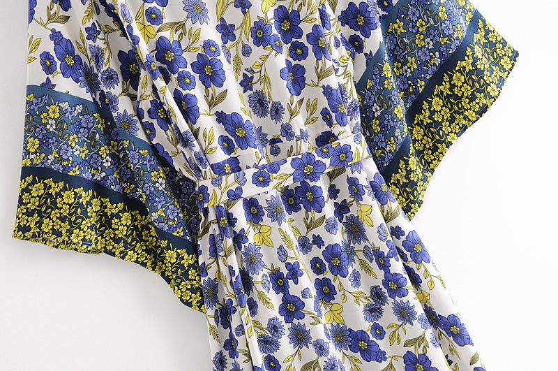 Kimono long femme fleuri violet | Hana no chikaku