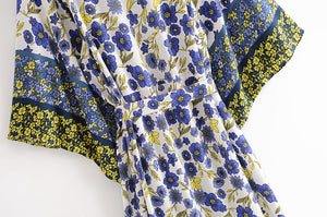 Kimono long femme fleuri violet | Hana no chikaku
