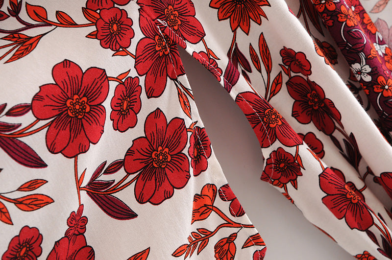 Kimono long femme fleuri rouge | Hana no chikaku