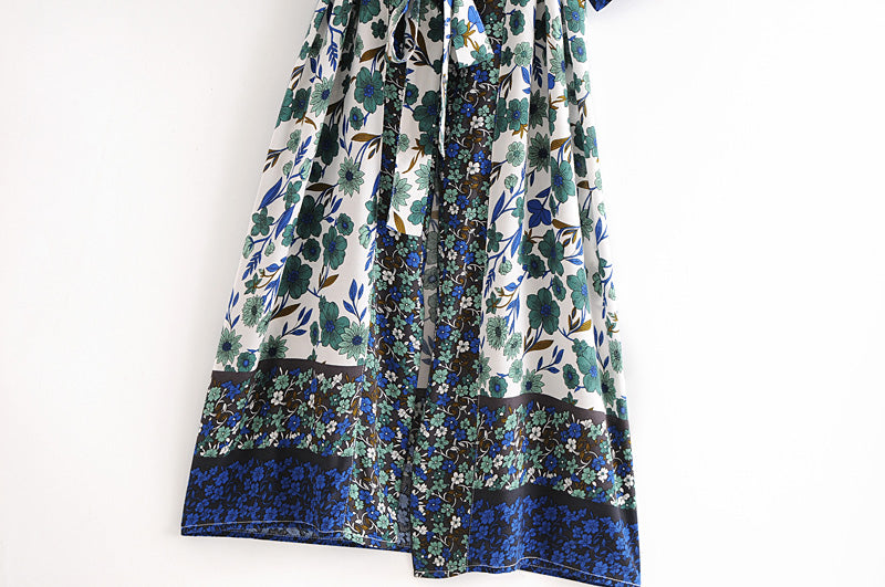 Kimono long femme fleuri bleu | Hana no chikaku