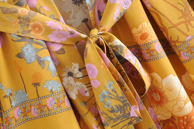 Kimono court femme bohème jaune | Kyūkan