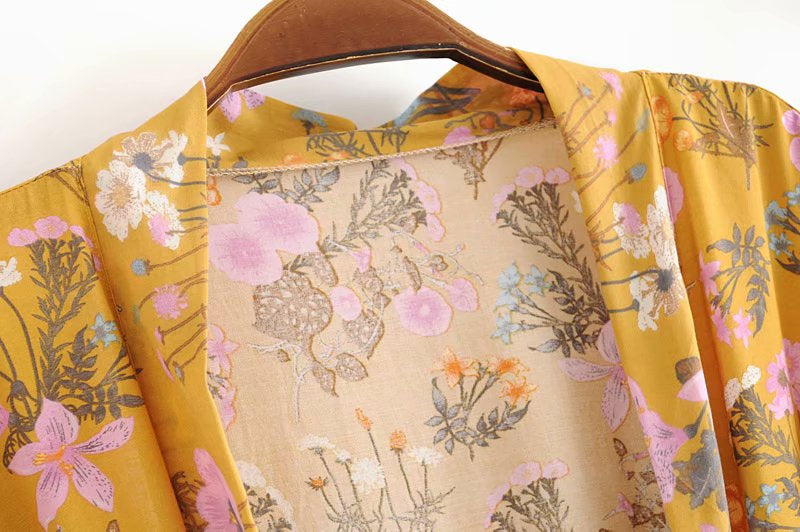 Kimono court femme bohème jaune | Kyūkan