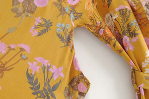 Kimono court femme bohème jaune | Kyūkan