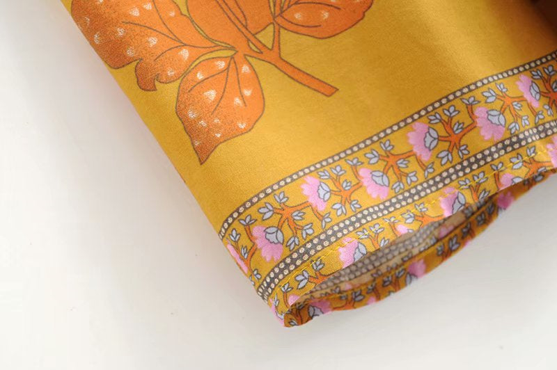 Kimono court femme bohème jaune | Kyūkan