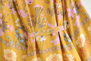 Kimono court femme bohème jaune | Kyūkan