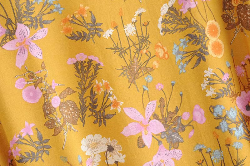 Kimono court femme bohème jaune | Kyūkan