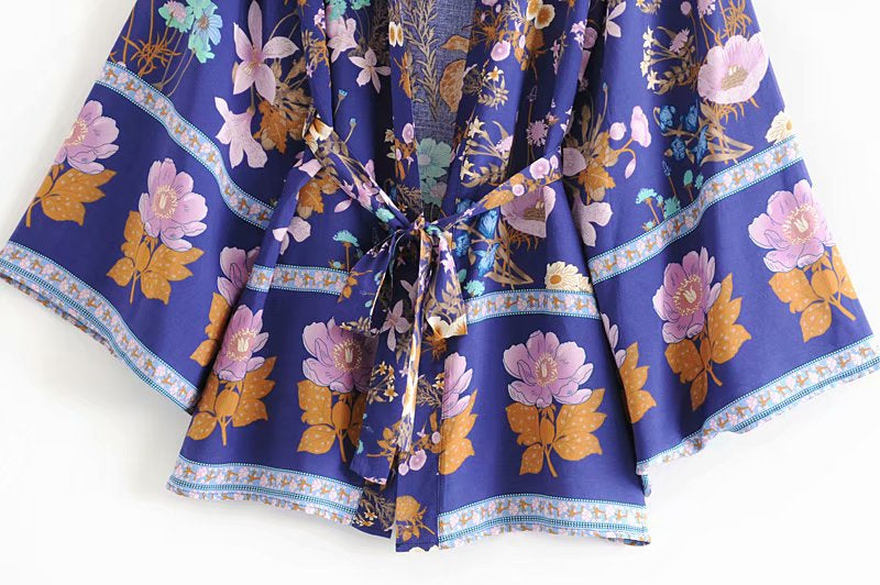 Kimono court femme bohème bleu | Kyūkan