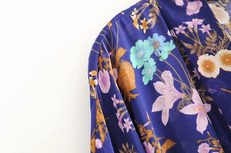 Kimono court femme bohème bleu | Kyūkan