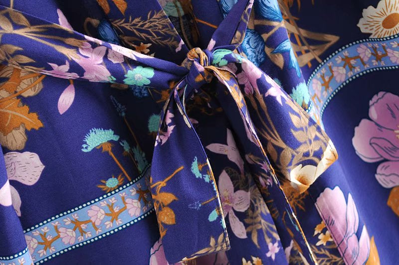 Kimono court femme bohème bleu | Kyūkan