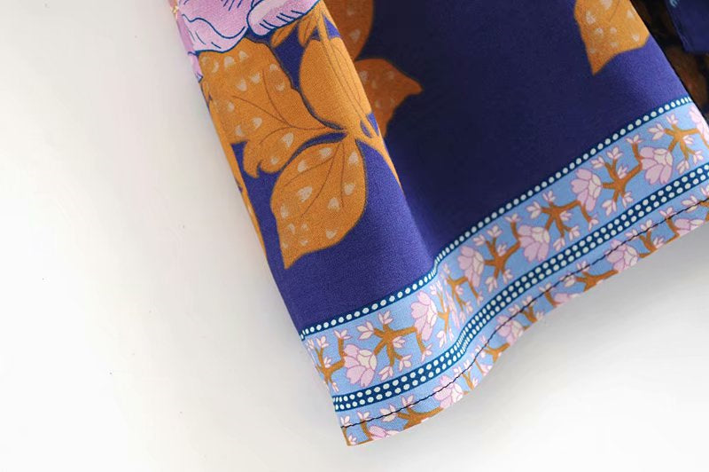 Kimono court femme bohème bleu | Kyūkan