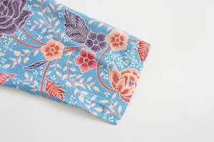 Kimono long femme fleuri bleu | Hanabira
