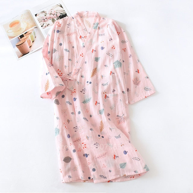Kimono de nuit femme rose | Shizen'na patān