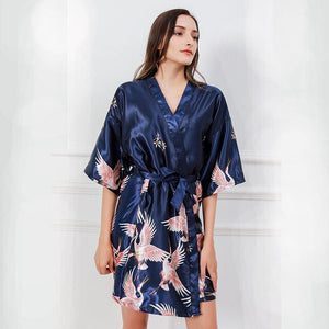 Kimono de nuit satin femme bleu | Furamingo