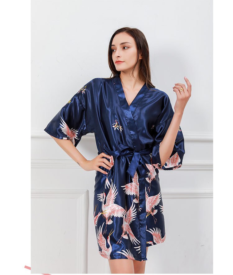 Kimono de nuit satin femme bleu | Furamingo