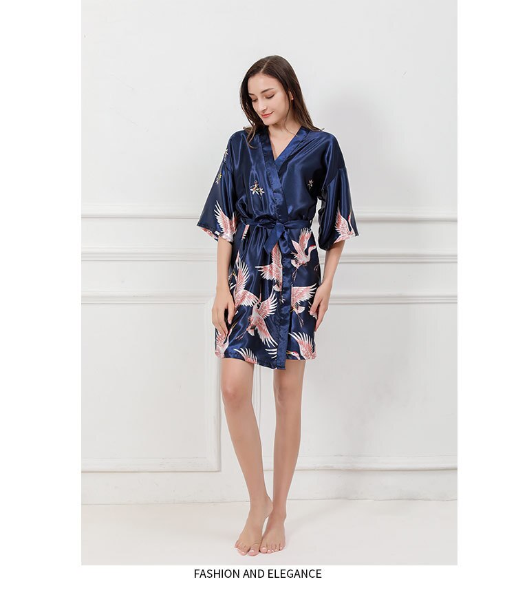 Kimono de nuit satin femme bleu | Furamingo