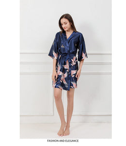 Kimono de nuit satin femme bleu | Furamingo
