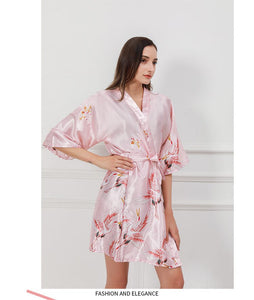 Kimono de nuit satin femme rose | Furamingo