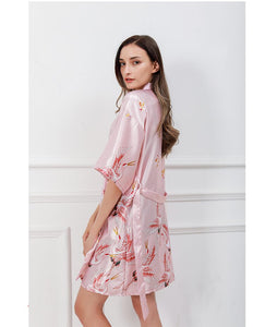 Kimono de nuit satin femme rose | Furamingo