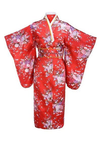 Kimono traditionnel japonais femme rouge | Fukusū no hana