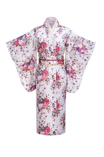 Kimono traditionnel japonais femme blanc | Fukusū no hana