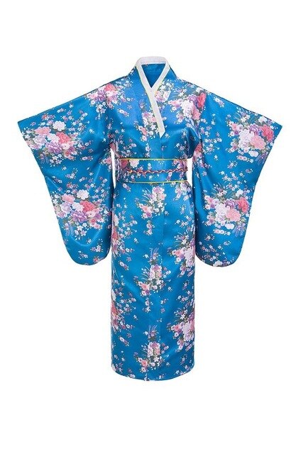 Kimono traditionnel japonais femme bleu | Fukusū no hana