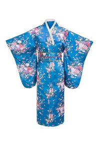 Kimono traditionnel japonais femme bleu | Fukusū no hana